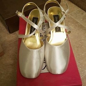 White dyeable satin heels